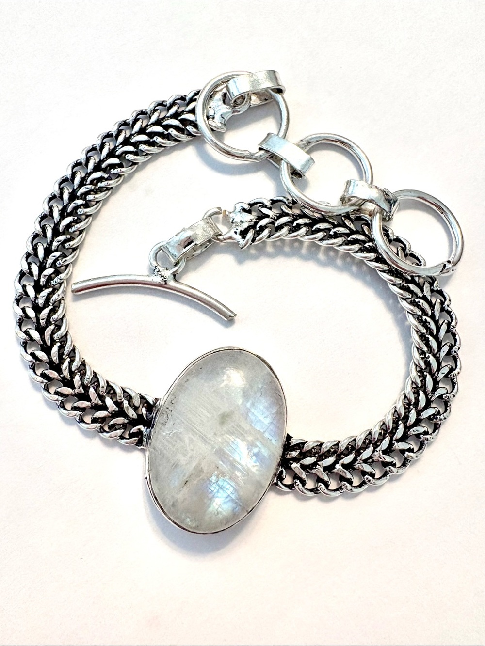 Beautiful, 925 marked, Rainbow Moonstone, chain, bracelet, size 
71/2–8–8 1/2